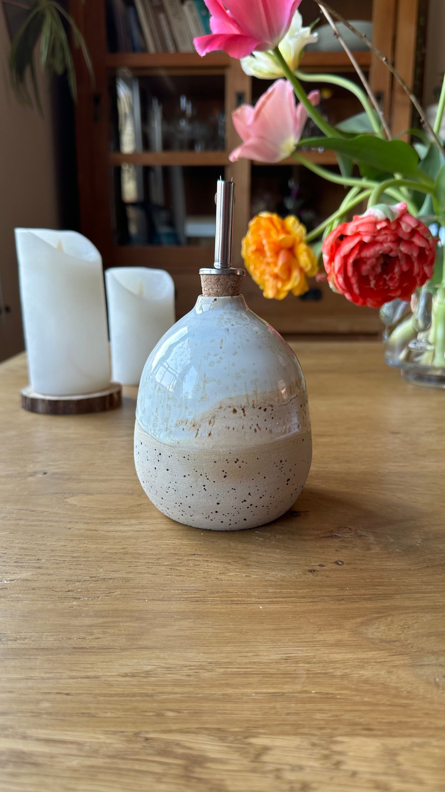 Bouteille d'huile d'olive nacre ronde
