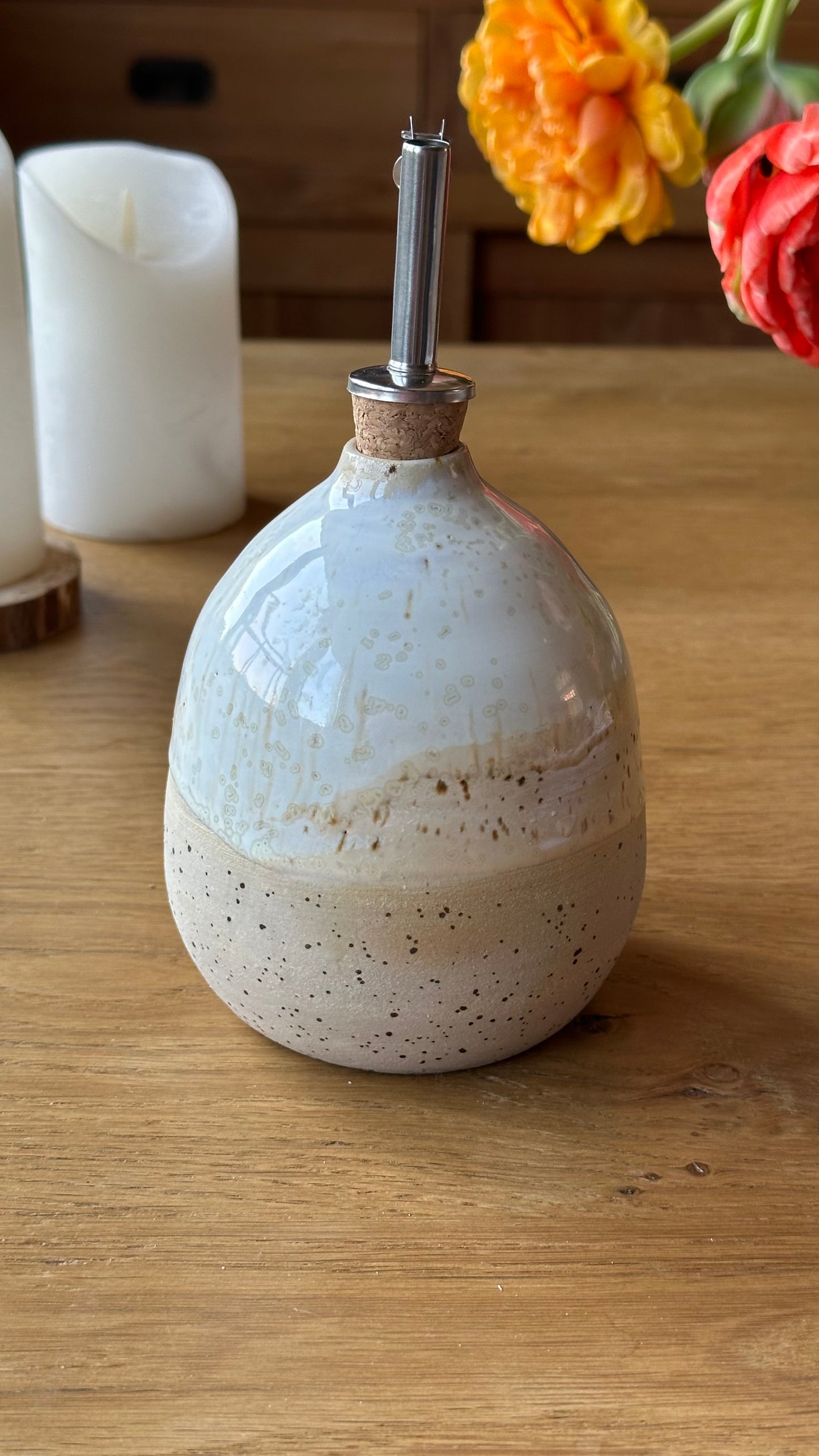 Bouteille d'huile d'olive nacre ronde
