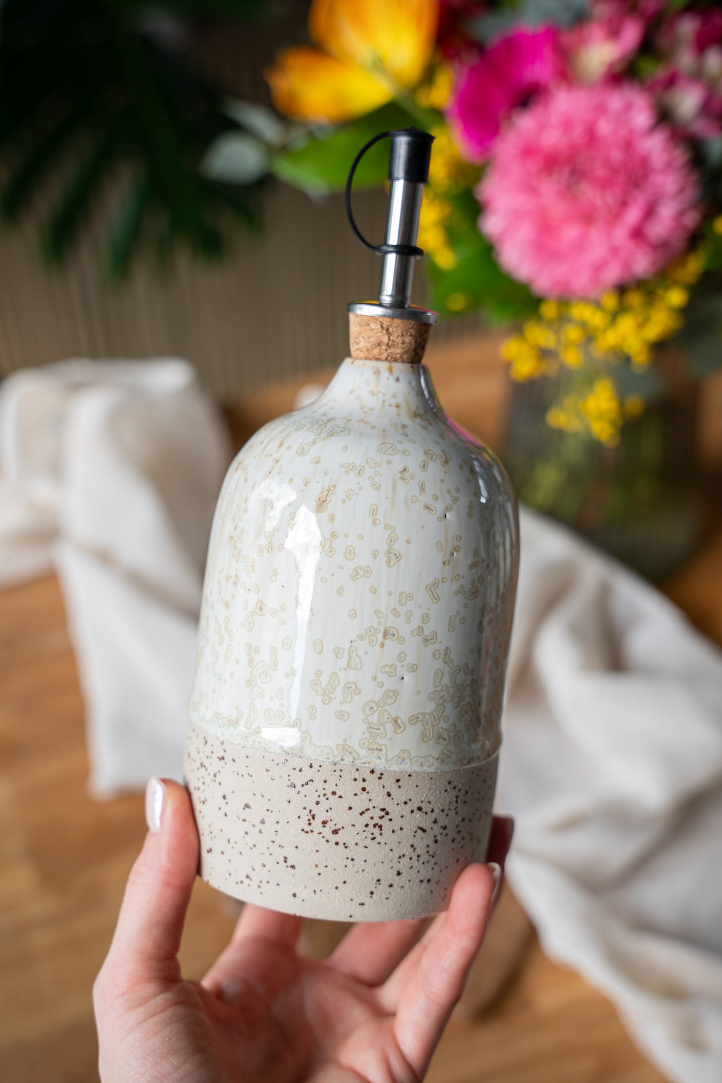 Bouteille d'huile d'olive nacre