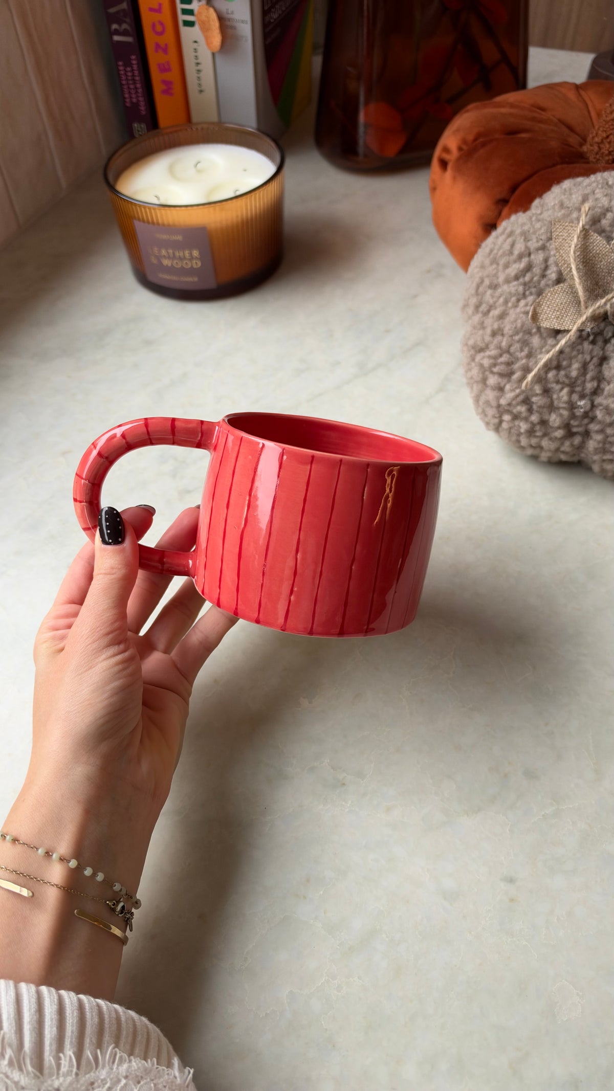 Mug lignes roses et rouges