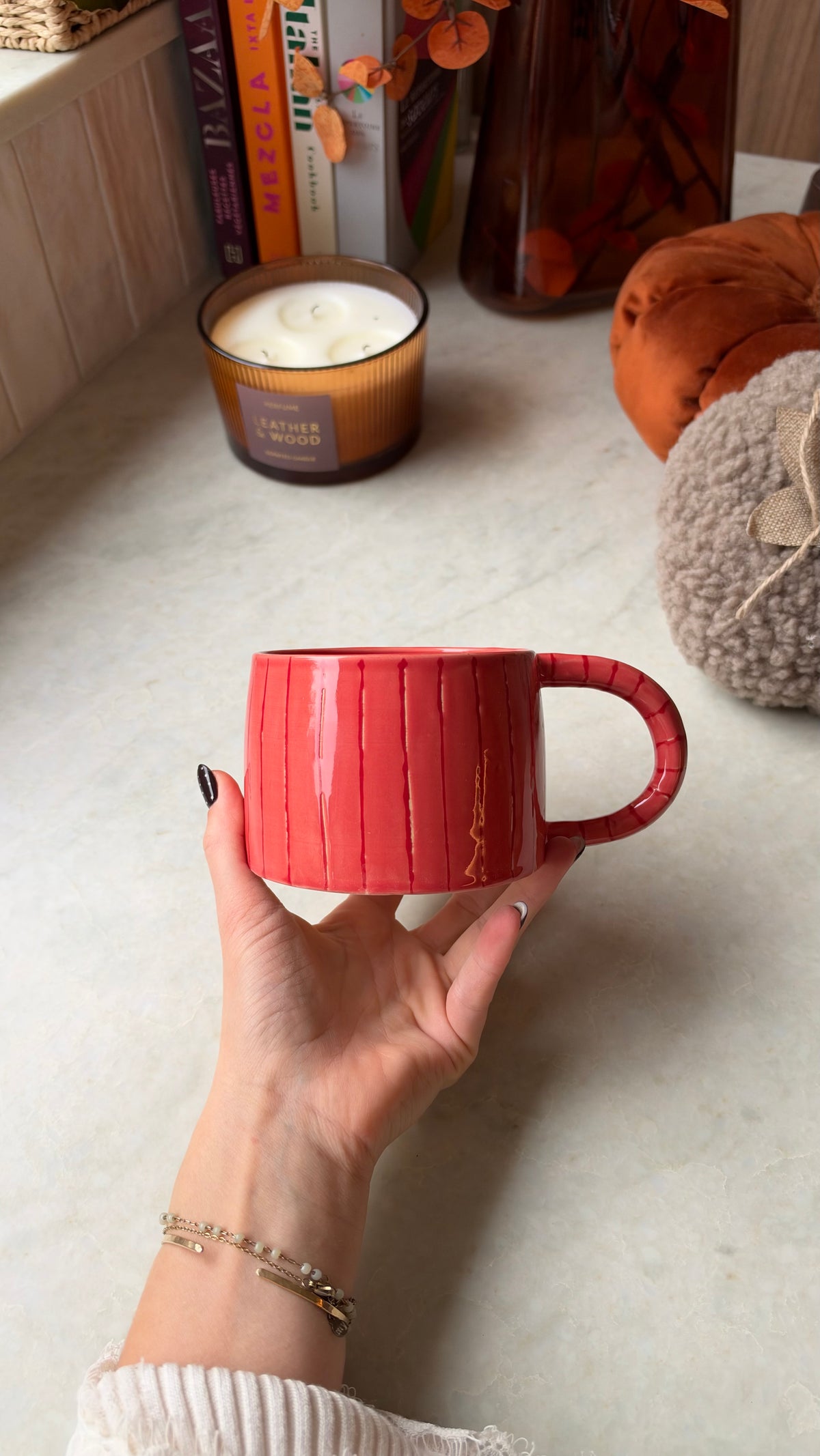 Mug lignes roses et rouges