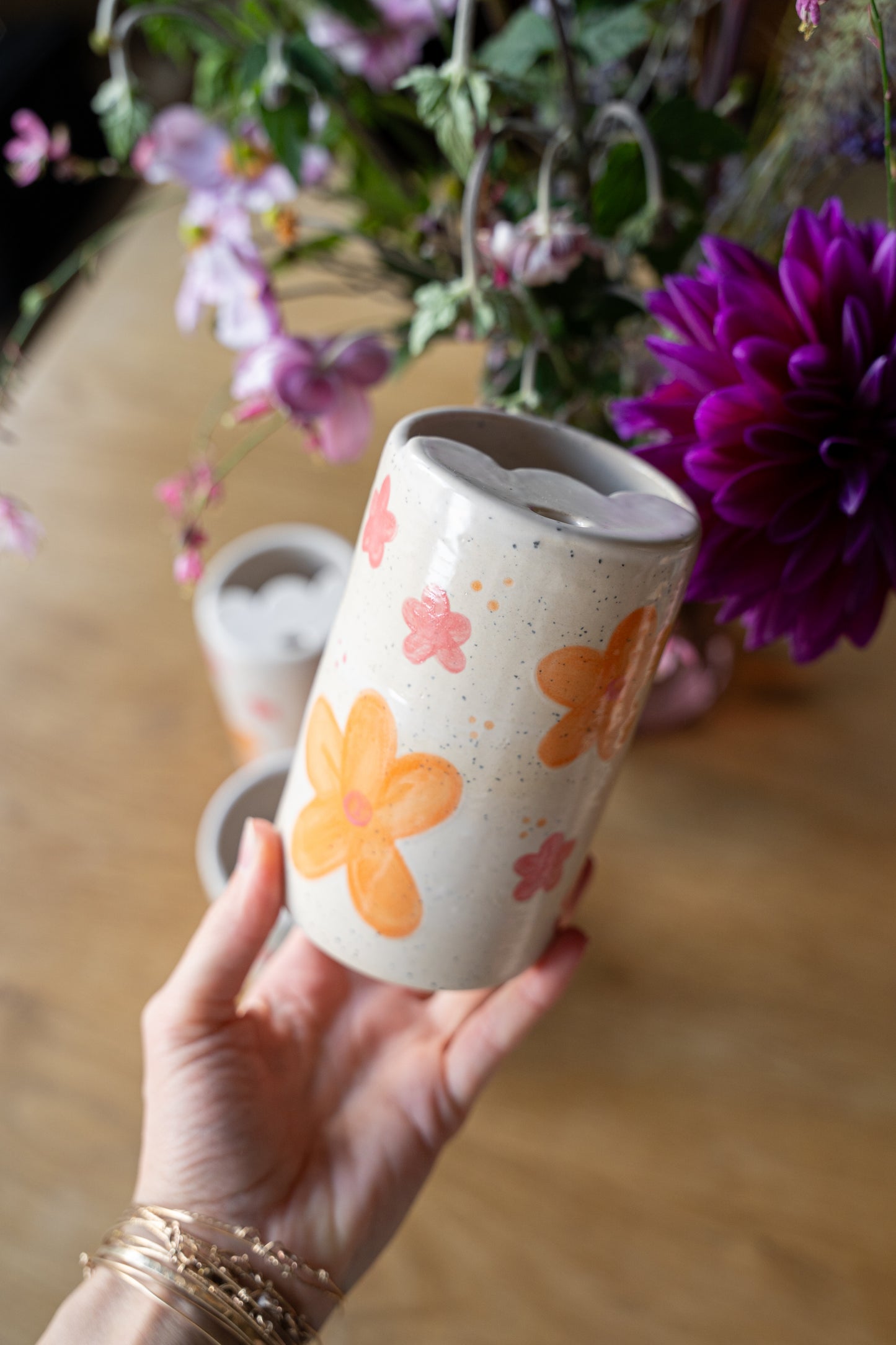 Travel mug fleurs